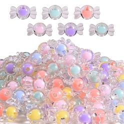 Mixed Color Transparent Acrylic Beads, Bead in Bead, Candy, Mixed Color, 9x17x8.5mm, Hole: 2mm, about 570pcs/300g