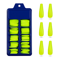 Желто-Зеленый 100шт 10 размер трапециевидной формы пластиковые накладные ногти, пресс с полным покрытием на накладных ногтях, нейл-арт съемный маникюр, аксессуары для украшения ногтей для практики маникюра, желто-зеленый, 26~32x7~14 мм, 10шт / размер