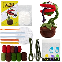 Flower DIY Pot Plant Crochet Kits for Beginners, including Polyester Yarn, Fiberfill, Crochet Needle, Yarn Needle, Support Wire, Stitch Marker, Flower, Package Size: 23x16.8cm