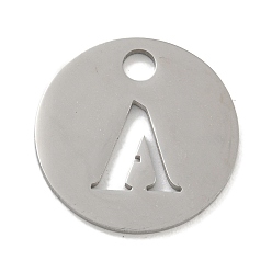 Letter A Не тускнеющие 304 подвески из нержавеющей стали, цвет нержавеющей стали, плоские круглые с буквы, буква a, 19x1.2 мм, отверстие : 2.5 мм
