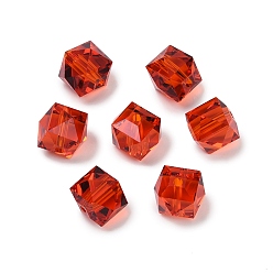 Красный Имитация Австрийские кристаллические шарики, к 9 стекло, квадратный граненый, красные, 10x10x10 мм, отверстие : 1.8 мм