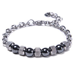 Magnetic stone bracelet Bracelet en perles d'acier inoxydable pour hommes, pierre naturelle d'oeil de tigre