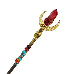 FireBrick Wood Hair Stick, with Alloy Findings and Natural Dyed Quartz, Hair Accessories, FireBrick, 180mm