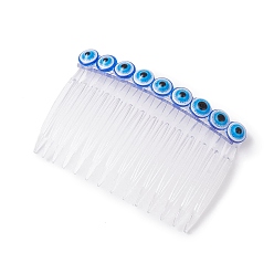Blue Resin Evil Eye Bead & Plastic Hair Combs, for Women Girls, Blue, 70x47x11mm