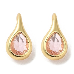 Misty Rose Rack Plating Real 18K Gold Plated Brass Teardrop Dangle Earrings, with Cubic Zirconia, Long-Lasting Plated, Lead Free & Cadmium Free, Misty Rose, 17.5x9x9mm