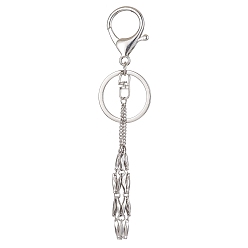 Stainless Steel Color 304 Stainless Steel Braided Macrame Pouch Empty Stone Holder for Keychain, with Alloy Keychain Clasp Findings, Stainless Steel Color, 13.1cm