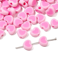 Pearl Pink Acrylic Bicolor Heart Beads, for DIY Bracelet Necklace Handmade Jewelry Accessories, Pearl Pink, 8x7mm, Hole: 2mm