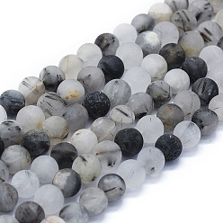 Rutilated Quartz Natural Rutilated Quartz Beads Strands, Frosted, Round, 8mm, Hole: 1mm, about 48~49pcs/Strand, 15.35 inch(39cm)