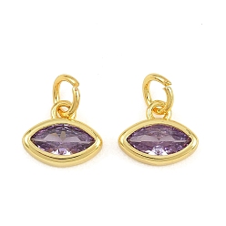 Medium Purple Brass Pave Cubic Zirconia Charms, Horse Eye Charms, Single Stone Charms, Long-Lasting Plated, Rack Plating, Cadmium Free & Lead Free, Golden, Medium Purple, 8x9.5x2.5mm, Hole: 3.5mm