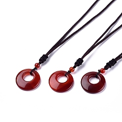 Carnelian Natural Carnelian/Red Agate Pendant Necklaces, with Nylon Cord, Flat Round, 27.16 inch(69cm), 2mm