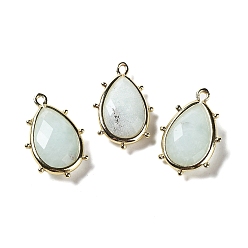 Другие Джасперы Натуральный Malaysia нефрита подвески, с кромкой из платиновой латуни, граненые, слеза, 22.5x14x5.5 мм, отверстие : 1.6 мм.