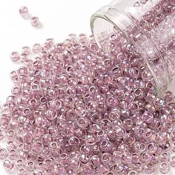 (771) Inside Color AB Crystal/Strawberry Lined Тохо 8/0 круглые бусины, японский бисер, (771) внутри цвет ab кристалл / клубника на подкладке, 8/0, 3 мм, отверстие : 1 мм, Около 222 шт / 10 г