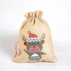 Deer Christmas Theme DIY 5D Diamond Painting Gift Bag Kits, including Linen Bag, Resin Rhinestones, Diamond Sticky Pen, Tray Plate and Glue Clay, Deer Pattern, 200x145mm