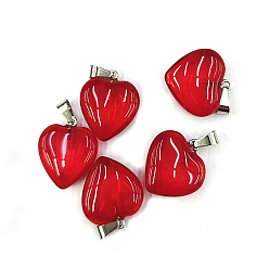 Платина Окрашенного распылением стеклянные подвески, с позолоченными железными дужками, имитация нефрита, сердце, платина, 22x20.5x7 мм, отверстие : 6x2 мм