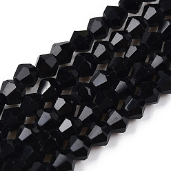 Черный Непрозрачные сплошные цветные стеклянные бусины, имитация нефрита, граненые, двухконусные, чёрные, 4.5x4 мм, отверстие : 1 мм, около 80~85 шт / нитка, 30~32 см