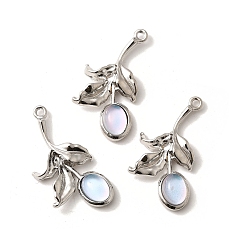 Платина Стеклянные подвески, лист, со сплавочной фурнитурой, стойки покрытие, без свинца, без кадмии и без никеля, голубой, платина, 31~31.5x17x5 мм, отверстие : 1.6 мм