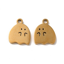Real 18K Gold Plated Ion Plating(IP) 304 Stainless Steel Charms, Ghost Charm, Real 18K Gold Plated, 14x11x1.5mm, Hole: 2mm