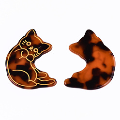 Saddle Brown Cellulose Acetate(Resin) Pendants, with Glitter Powder, Cat, Saddle Brown, 52.5x46.5x2.5mm, Hole: 1.5mm