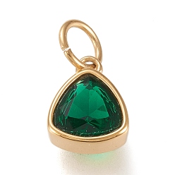 Teal Vacuum Plating 304 Stainless Steel Cubic Zirconia Pendant, Triangle, Golden, Teal, 12.5x9.5x5mm, Hole: 5mm
