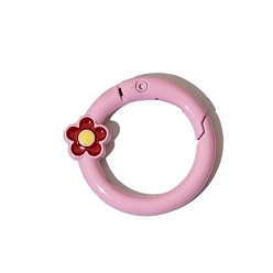 Pearl Pink Spray Painted Alloy Spring Gate Ring, Ring with Flower, Pearl Pink, 27x4mm, Hole: 1.3mm