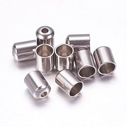 Stainless Steel Color Tarnish Resistant 304 Stainless Steel Cord Ends, End Caps, Column, Stainless Steel Color, 6.5x5mm, Hole: 1mm, 4mm inner diameter