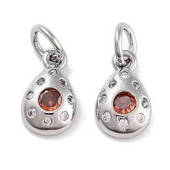 Шоколадный Латунные микро проложить кубического циркония прелести, с целью перехода в кольце, слеза, платина, цвет шоколада, 10.5x6x2.5 мм, отверстие : 3 мм