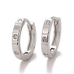 Платина Серьги-кольца из прозрачного кубического циркония, серьги на петлях из латуни с реечным покрытием для женщин, без свинца и без кадмия, платина, 12.5x2 мм, штифты : 0.7 мм