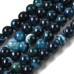 Королевский синий Натуральные полосатые агатовые бусы, окрашенная и подогревом, круглые, класс А, королевский синий, 6 мм, отверстие : 1.5 мм, около 63 шт / нитка, 14.57'' (37 см)