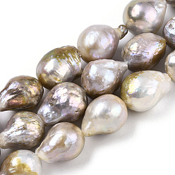 Dark Khaki Natural Baroque Pearl Keshi Pearl Beads Strands, Cultured Freshwater Pearl, Teardrop, Dark Khaki, 16~20x12~14x12~14mm, Hole: 0.5mm, about 21~23pcs/strand, 15.83''(40.2cm)