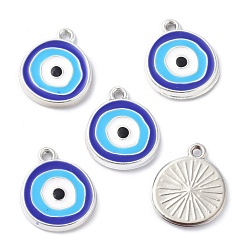 Синий Ccb пластиковые эмалевые подвески, плоские круглые с сглаза, синие, 17.5~18x15x2.5 мм, отверстие : 1.5 мм
