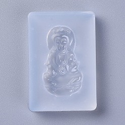 White Buddhist Theme Guan Yin Pendant Food Grade Silicone Molds, Resin Casting Molds, For UV Resin, Epoxy Resin Jewelry Making, Goddess of Mercy, White, 56x37x9mm, Hole: 1.5mm, Inner Diameter: 41x22mm