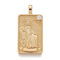 Real 18K Gold Plated Brass Micro Pave Clear Cubic Zirconia Pendants, Real 18K Gold Plated, Tarot Card Charms, The Empress, The Empress III, 30x15x4mm, Hole: 3~4mm