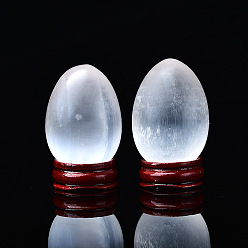 WhiteSmoke Egg Natural Selenite Figurines, Reiki Energy Stone Display Decorations, for Home Feng Shui Ornament, WhiteSmoke, 28~30x40~45mm