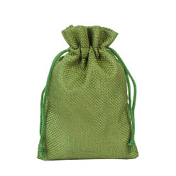Dark Olive Green Linenette Drawstring Bags, Rectangle, Dark Olive Green, 14x10cm