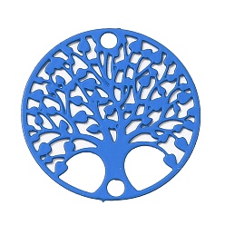Royal Blue Spray Painted 430 Stainless Steel Connector Charms, Flat Round with Tree of Life Link, Royal Blue, 20x0.5mm, Hole: 1.8mm