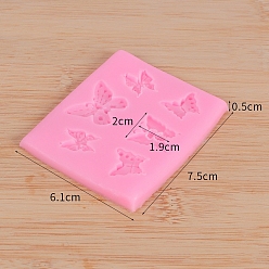 Hot Pink Food Grade Silicone Molds, Fondant Molds, For DIY Cake Decoration, Chocolate, Candy, Rectangle with Butterfly, Hot Pink, 61x75x5mm, Inner Diameter: 20x19mm