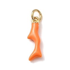 Corail En laiton avec pendentifs en émail, charmes en bois de cerf, crémaillère plaquage, plaqué longue durée, sans cadmium et sans plomb, réel 18 k plaqué or, corail, 18x5x3mm, Trou: 3mm