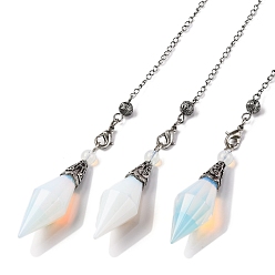 Опал Опаловые ромбические ограненные заостренные биолокационные маятники, с фурнитурой из сплава античного серебра, без кадмия и без свинца, 235 мм