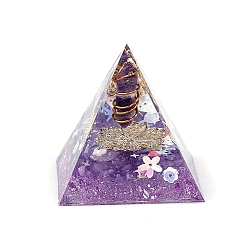 Amethyst Orgonite Pyramid Resin Energy Generators, Reiki Wire Wrapped Natural Amethyst Hexagonal Prism Inside for Home Office Desk Decoration, 60x60x60mm