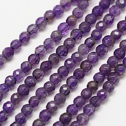 Amethyst Grade A Natural Amethyst Bead Strands, Faceted Round, 3mm, Hole: 0.8mm, about 119pcs/strand, 15 inch