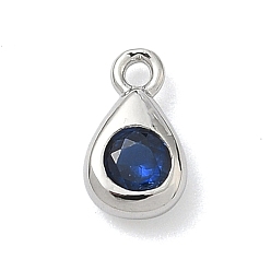 Средно-синий Латунные микро проложить кубического циркония прелести, слезинки, без кадмия и без свинца, долговечный, стойки покрытие, платина, светло-синий, 7.5x4.5x2 мм, отверстие : 1 мм