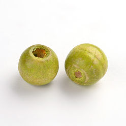 Lime Green Natural Wood Beads, Dyed, Round, Lime Green, 12x10.5mm, Hole: 3mm, about 1800pcs/1000g