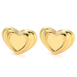 Real 18K Gold Plated 304 Stainless Steel Stud Earring Findings, Heart Earring Settings, Real 18K Gold Plated, Tray: 7x7mm, 11x15mm