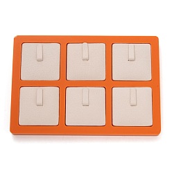 Antique White Resin Artificial Marble Finger Rings Display Tray, with 6 Grids PU Leather Holder, Jewelry Storage Box, Rectangle, Antique White, 15.5x10.5x1.4cm, Square: 42.5x42mm