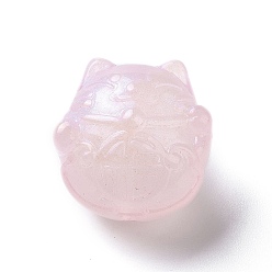 Pink Luminous Acrylic Beads, Glitter Beads, Glow in the Dark, Fortune Cat, Pink, 25x24x18.5mm, Hole: 2mm, about 80pcs/500pc
