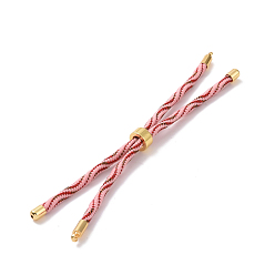 Pink Nylon Cord Silder Bracelets, for Connector Charm Bracelet Making, with Rack Plating Golden Brass Findings, Long-Lasting Plated, Cadmium Free & Lead Free, Pink, 8-5/8~9 inch(22~22.8cm), 0.3cm, Hole: 2.6mm