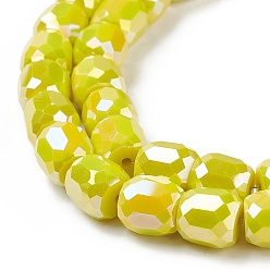 Yellow Electroplate Opaque Glass Beads, Faceted Barrel, Yellow, 10x10mm, Hole: 1mm