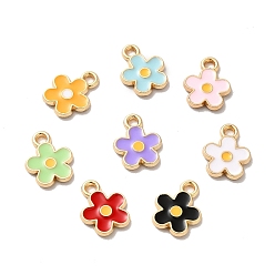 Mixed Color Alloy Enamel Charms, Golden, Flower Charms, Mixed Color, 12.5x10x1.5mm, Hole: 1.6mm
