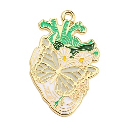 Butterfly Alloy Enamel Pendants, Golden, Heart Charm, Butterfly, 33~33.5x21~21.5x1.3~1.4mm, Hole: 1.8mm