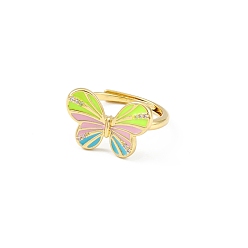 Green Yellow Enamel Butterfly Adjustable Ring, Real 18K Gold Plated Brass Jewelry for Women, Lead Free & Cadmium Free, Green Yellow, Inner Diameter: 17mm